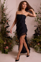 Bandeau Ruffle Detail Maxi Dress in Black