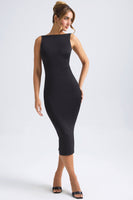 Ruched Open-Back Midaxi Dress in Black