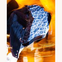 Blue Flowers x Magenta Jacket - Navy Blue