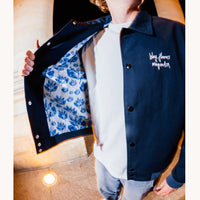 Blue Flowers x Magenta Jacket - Navy Blue