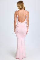 Slinky Jersey Floral-Appliqué Gown in Blush