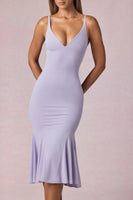 V-Neck Godet Midaxi Dress in Lilac