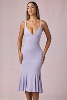 V-Neck Godet Midaxi Dress in Lilac