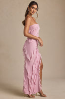 Bandeau Ruffle Detail Maxi Dress in Dusty Pink