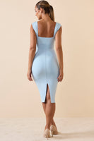 Modal Ruched Plunge Midi Dress in Ice Blue