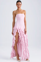 Ruffle-Trim Strapless Gown in Light Pink