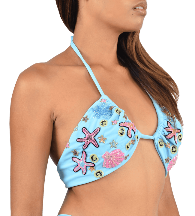 Fia Tropical Hand Embroidered Bikini Top Lilac