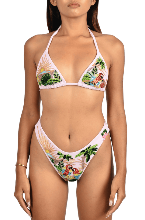 Charli Embellished Premium Tropical Bikini Top Pink