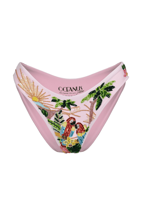 Charli Embellished Premium Tropical Bikini Top Pink