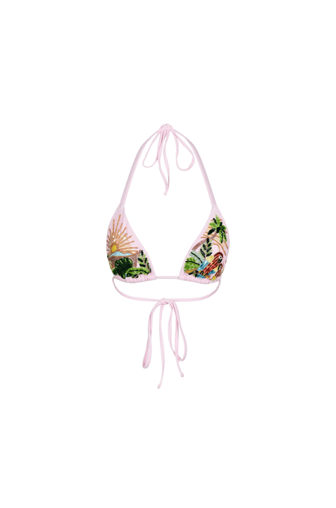 Charli Embellished Premium Tropical Bikini Top Pink