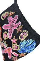 Marissa Hand Embroidered Luxe Bikini Bottom- Black