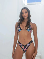 Marissa Hand Embroidered Luxe Bikini Top- Black