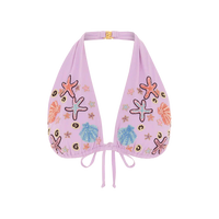 Fia Tropical Hand Embroidered Bikini Top Lilac
