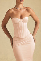 Full-Length Lace-Up Corset Top in Beige Gold