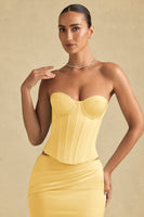 Full-Length Lace-Up Corset Top in Pastel Yellow
