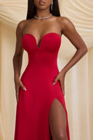Slinky Jersey Strapless A-Line Midaxi Dress in True Red