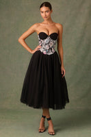 Embellished Lace-Up Cupless Corset in Floral Black