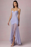 Ruched Asymmetric Corset Gown in Lilac