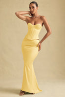 Draped Low-Rise Maxi Skirt in Pastel Yellow