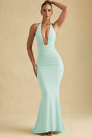 Ruched Backless Halterneck Gown in Mint
