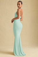 Ruched Backless Halterneck Gown in Mint