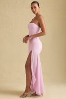 Asymmetric Strapless Fishtail Maxi Dress in Soft Pink