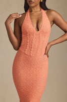 Halterneck Corset Lace Midaxi Dress in Peach