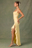 Embellished Ruffle-Trim Corset Gown in Yellow
