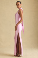 Asymmetric Scarf-Detail Maxi Dress in Soft Pink